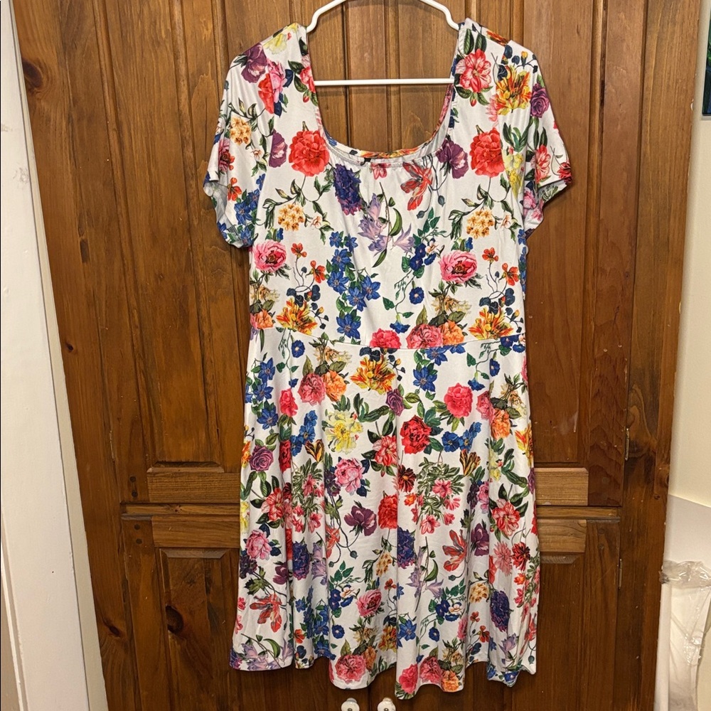 Women’s White Multicolor Floral Short Sleeve Casual Mini Dress Size 2XL